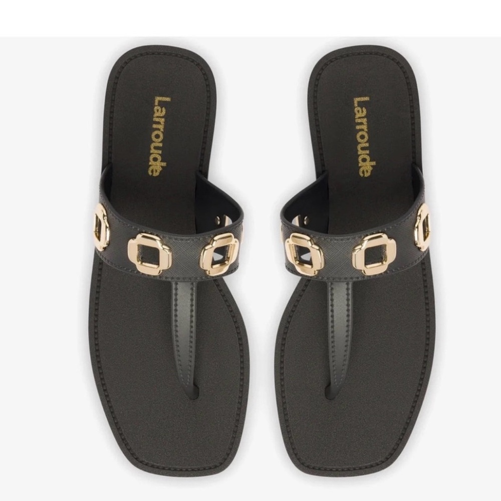 Larroude Black Sandals with Gold Details